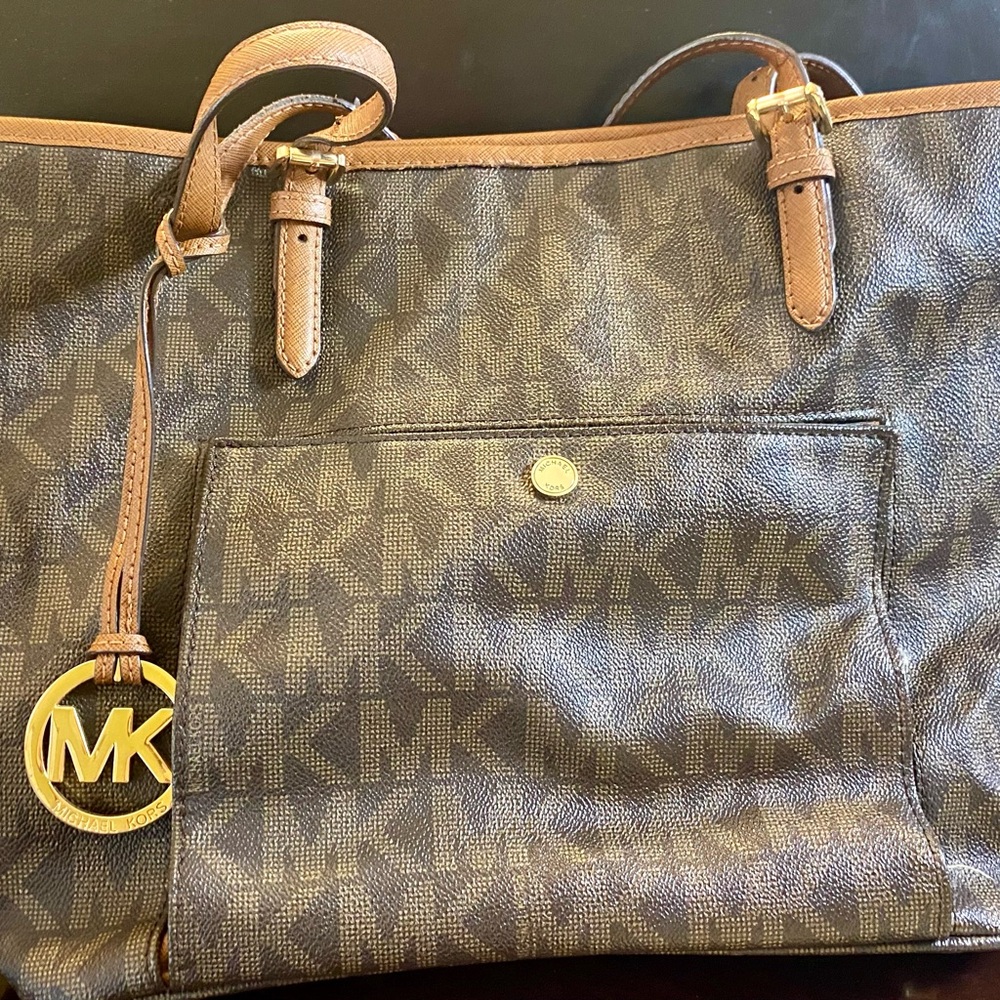 Michael Kors Brown Shoulder Bag with Monogram Pattern